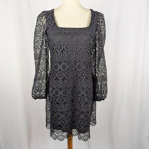 Express Black Lace Crochet Long Sleeve Babydoll Dress Womens Sz Small S NEW NWT